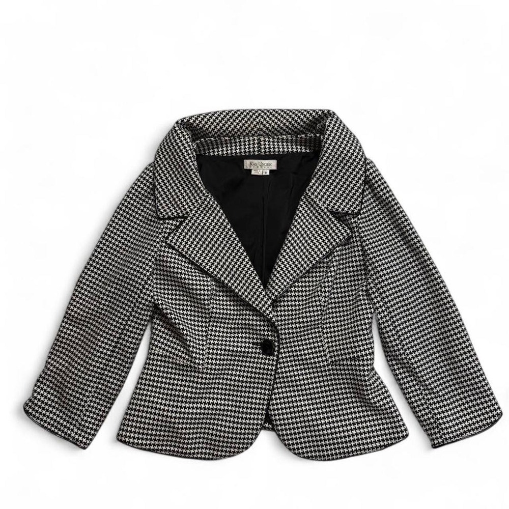 90s Vintage Kay Unger Houndstooth Blazer Cropped Peplum Fitted Jacket